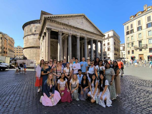 APHG students gather around the Pantheon in Rome, Italy, on July 6, 2024. Rome was the final stop out of the six European cities.  Photo used with permission by Laura Annese.