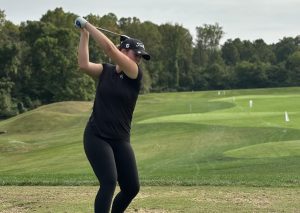 Freshman Kaylee Bell winds up as she gets ready to swing at the ball at Aronimink Country Club on Sept. 25, 2024. 
Photo used with permission from Kaylee Bell.