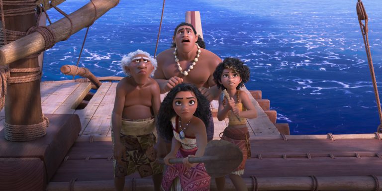An image from the movie shows, clockwise from left, Kele, Moni, Loto, and Moana. Image courtesy of Disney UK.