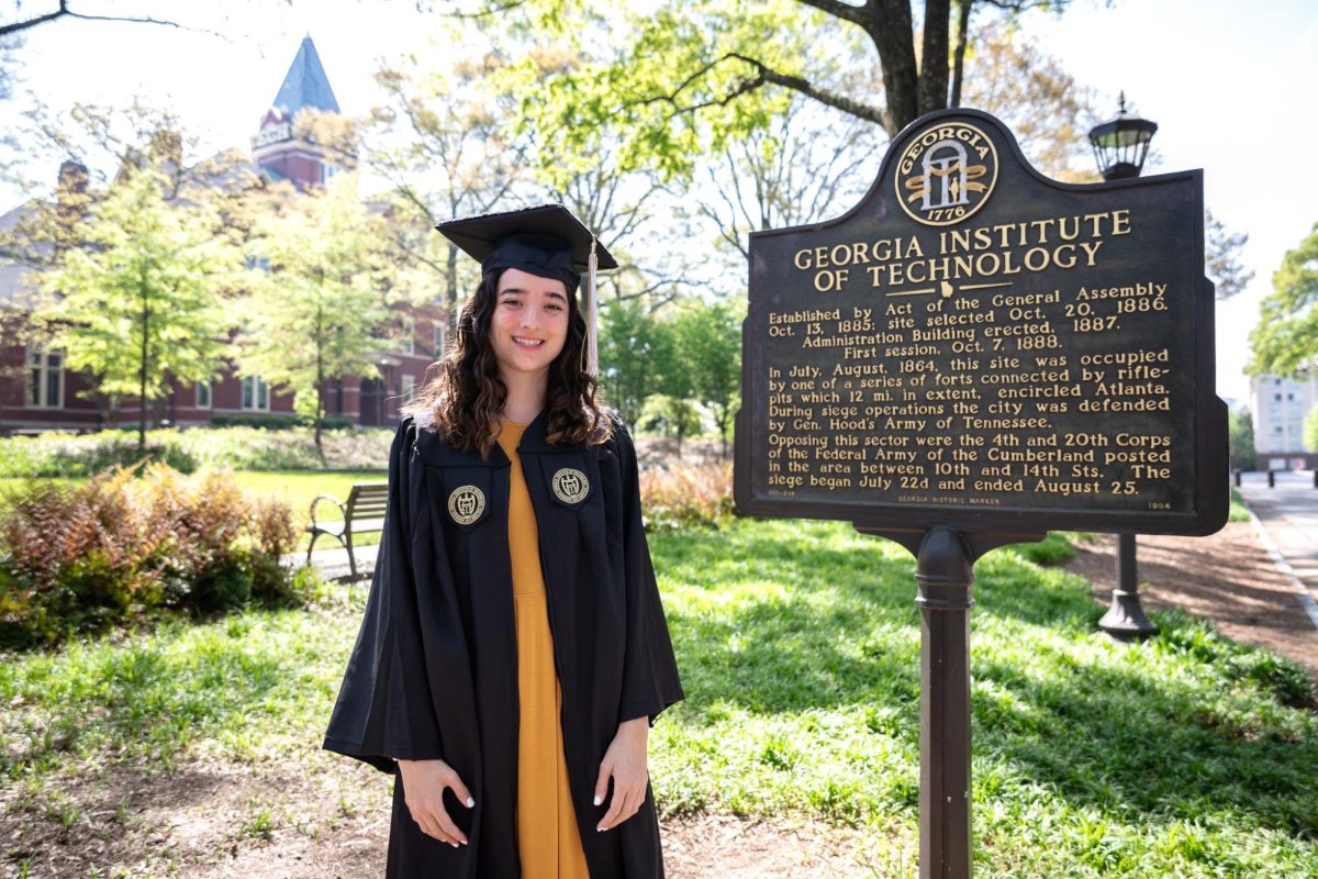 Class of 2020 alumna Maren Kelley smiles in front of the Georgia Institute of Technology on April 7, 2024. Kelley attended the top-tier engineering school for her bachelor’s degree and will continue her journey there for her master’s degree. Photo used with permission from Maren Kelley.