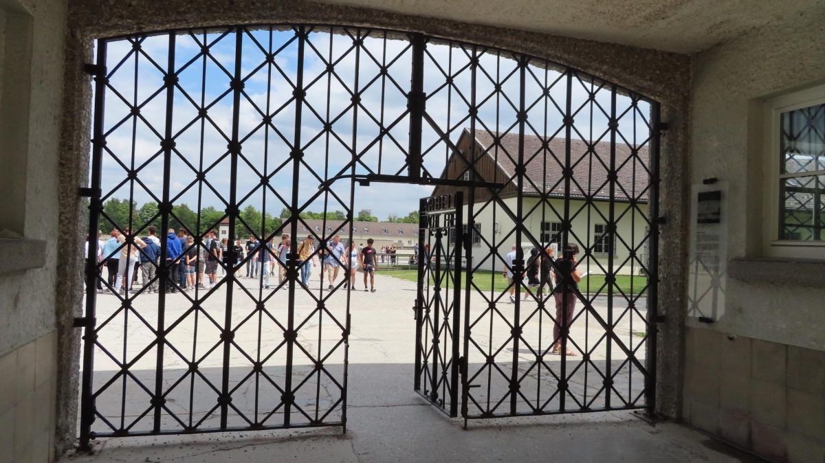 The entrance of the Dachau concentration camp is pictured. In steel letters, the words “ARBEIT MACHT FREI” are written, translating to “WORK SETS YOU FREE,” a lie that thousands would read before entering the camp. Photo taken on July 4, 2023. 