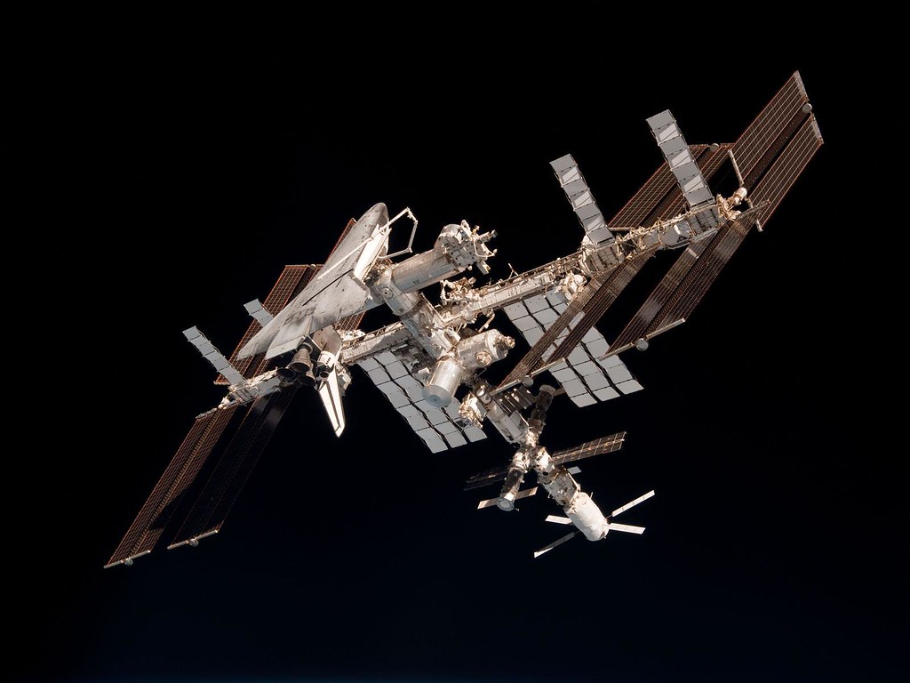 The International Space Station was launched in 1998 and was fully operational in 2009. It is a home for astronauts in space and can hold up to six astronauts at a time. 
(The International Space Station and the Docked Space Shuttle Endeavour/europeranspaceagency/Wikimedia Commons/CC BY-SA 2.0)
