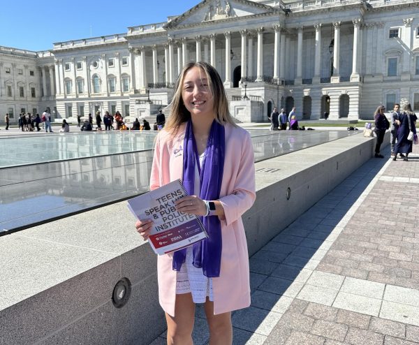 Junior Brie Gesick stands outside the Capitol building in Washington D.C. on March 18, 2025. The Teens Speak Up & Public Policy biennial conference is held at the nation’s capital. Brie has attended in the past, but this was her first year attending as an ambassador. Photo used with permission by Brie Gesick.
