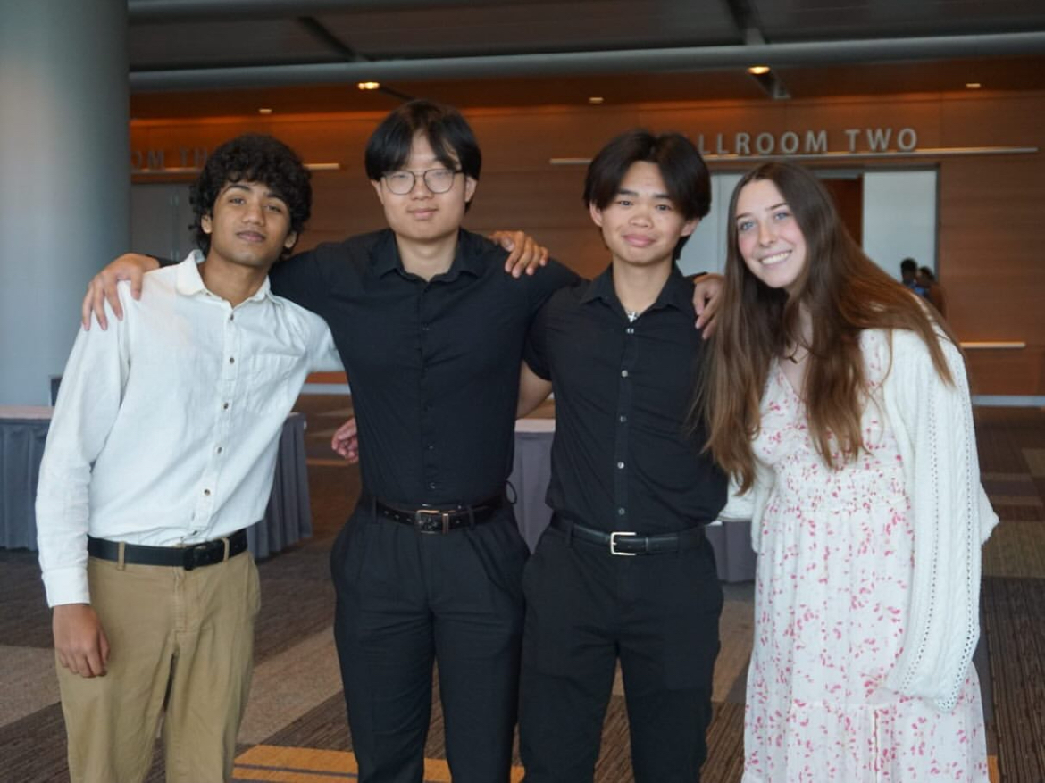 Juniors Alen Abhilash, Robinson Chen, Joshua Ng and senior Anna Brown attend OFAD on April 22, 2025, to gain insight about the life of a city official. SCA members from every high school in Virginia Beach attended the event. Photo used with permission from Robinson Chen.