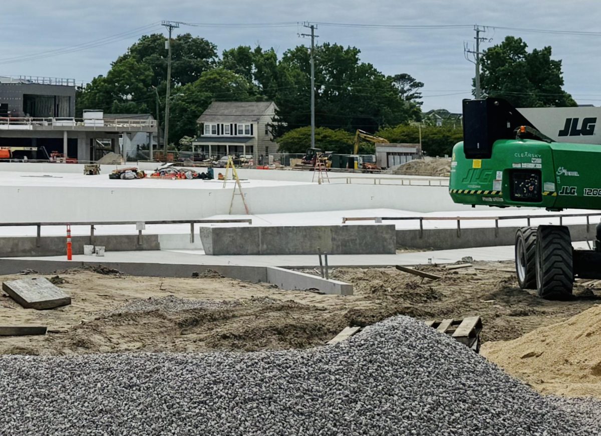 This is the construction site where construction workers are currently working on the wavegarden cove at Virginia Beach, VA Oceanfront. The workers use various tools and equipment to construct the wave generator. The photo was taken on May 11 and used with permission from Jerel Gutierrez.