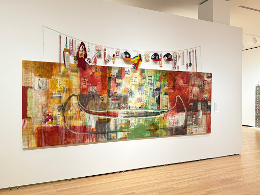 “Gifts For Trading Land With White People” by Jaune Quick-to-See Smith is shown on display at the Chrysler Museum of Art. The Chrysler Museum is one of many options for young couples to visit for free in Norfolk.