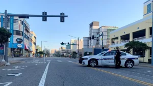 The Virginia Beach Police Department patrols the Oceanfront in March 2021, just after the spike in crime in 2020. Police presence is common at the oceanfront, especially in the summer months. Photo courtesy of Mechelle Hankerson through WHRO News. 
