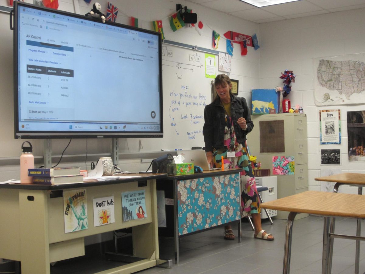 Social studies teacher Jennifer Burch at her desk during one of her AP US History classes on Aug. 27, 2025. 