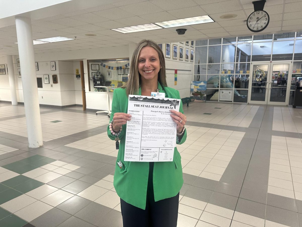 Principal Dr. Leslie Ittner poses with the Stall Seat Journal on Sep. 2, 2025 near the main office. Ittner is beginning her first year at Ocean Lakes. 