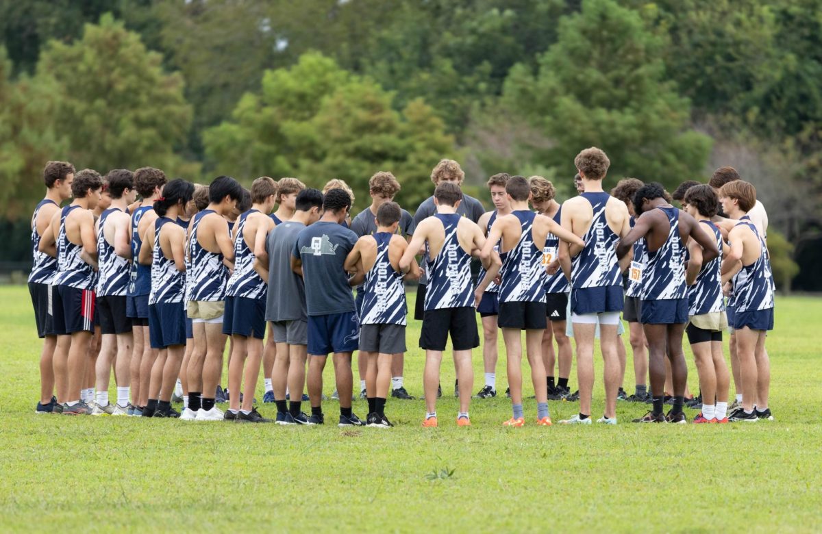 Boys cross country comes together before the RVA Relays in Mechanicsville, Va. on Sept. 13, 2025. The team started off hot, ranking second in Class 5 Region A. Photo used with permission from Christine Rakov.