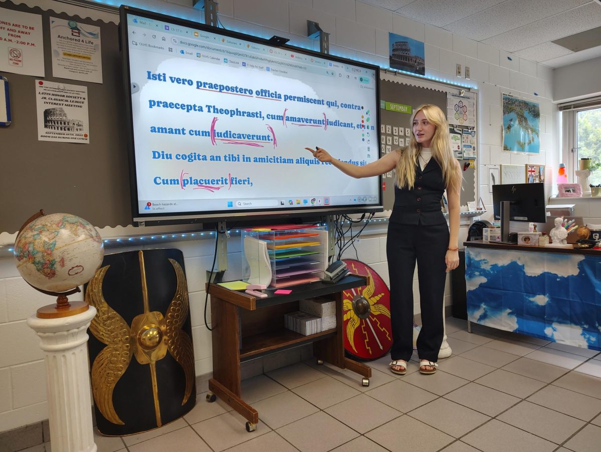 Catherine Dickason teaches her AP Latin students, in room 253 on Sept. 17, 2025. She is parsing a passage of the Latin author Seneca the Younger.