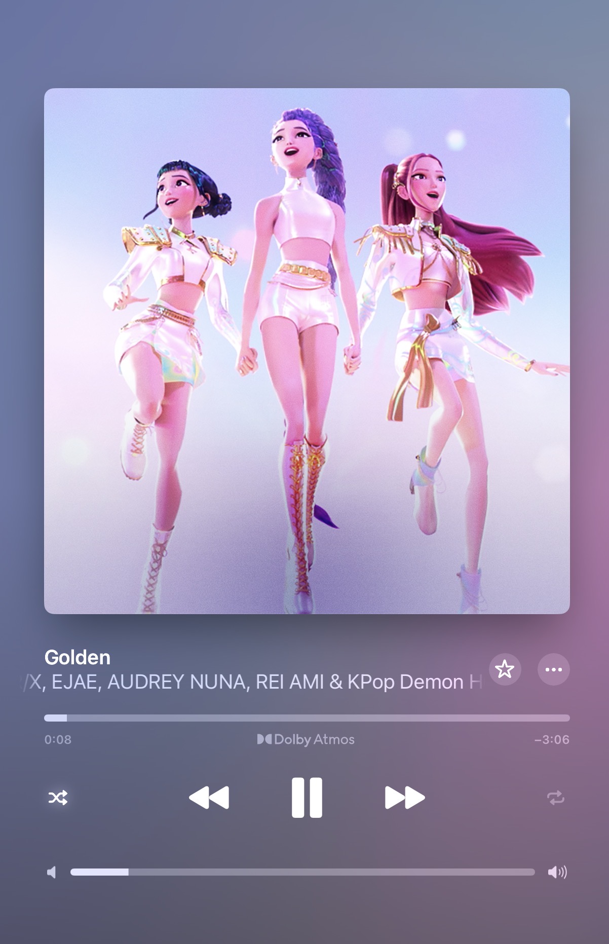 The song “Golden” is shown playing on Apple Music. It became an instant international success, topping the charts and entrancing fans.