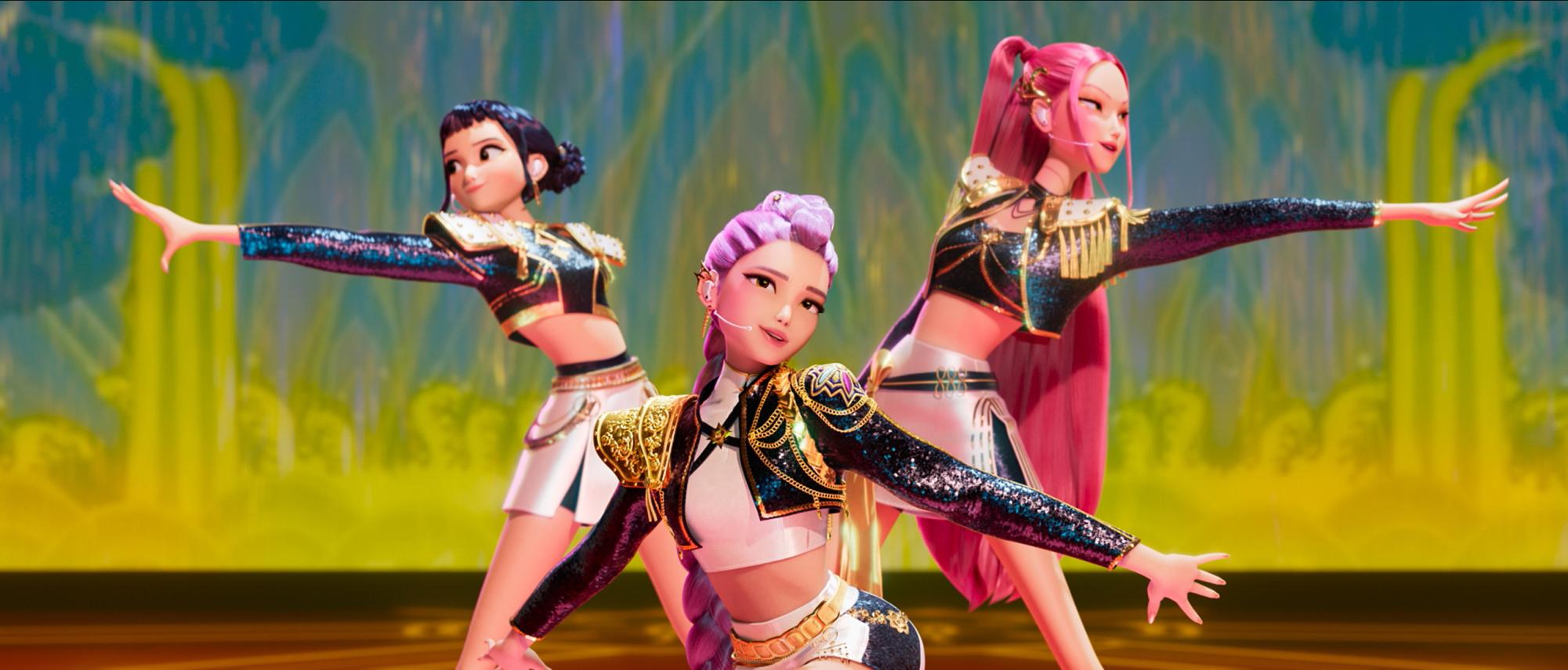 The image shows a still from the song “Golden” in the “KPop Demon Hunters” movie. “Golden” was an instant success, taking the top spot on multiple music charts and pulling at the heartstrings of fans. Image courtesy of Sony.