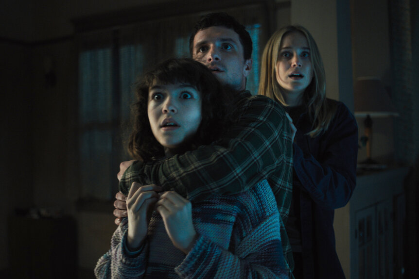 Pictured from left to right: Abby Schmidt (Piper Rubio), Mike Schmidt (Josh Hutcherson), and Vanessa Shelly (Elizabeth Lail) cower in fear at the sight of animatronics. “Five Nights at Freddy’s 2”, released on Dec. 5, 2025, was a movie adaptation of Five Nights at Freddy’s 2. Courtesy of: Universal Pictures.