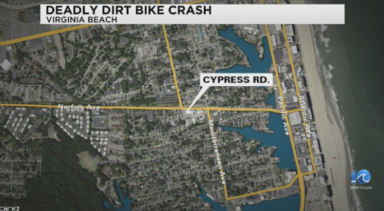 Map shows the scene of the fatal accident on Cypress Road after 47-year-old David German struck a light pole after a late-night drive on Oct. 31, 2025, Virginia Beach, VA. Photo by WAVY-TV 10. 
