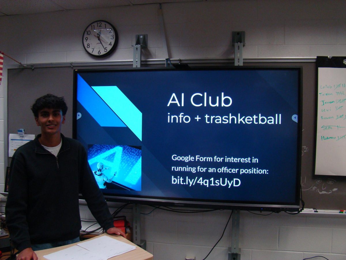 Junior Smit Kothari welcomes attendees of AI Club’s first meeting on Jan. 30. The club aims to spread awareness on the appropriate use of AI. 