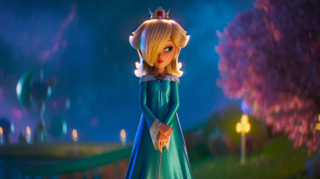 Pictured is the new star of “The Super Mario Galaxy Movie,” Rosalina. Played by Brie Larson, she is the mother and protector of the Lumas. In the photo, she is walking down a pathway on the Comet Observatory. Courtesy Universal Pictures.