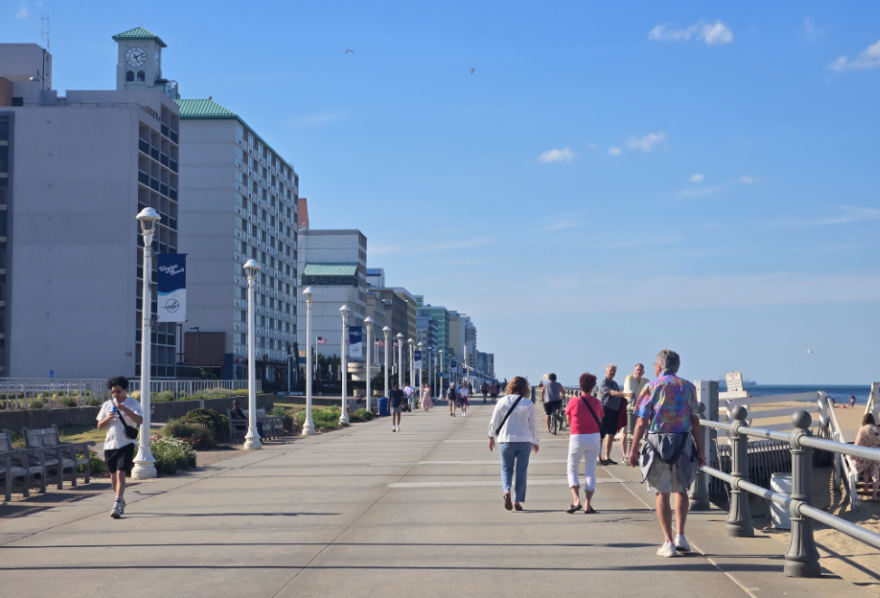 Image of the Virginia Beach Oceanfront. This is Virginia Beach’s most popular tourist attraction, featuring a three-mile boardwalk, beaches, and yearly events. It lures in visitors with hundreds of hotels, restaurants, and attractions. 